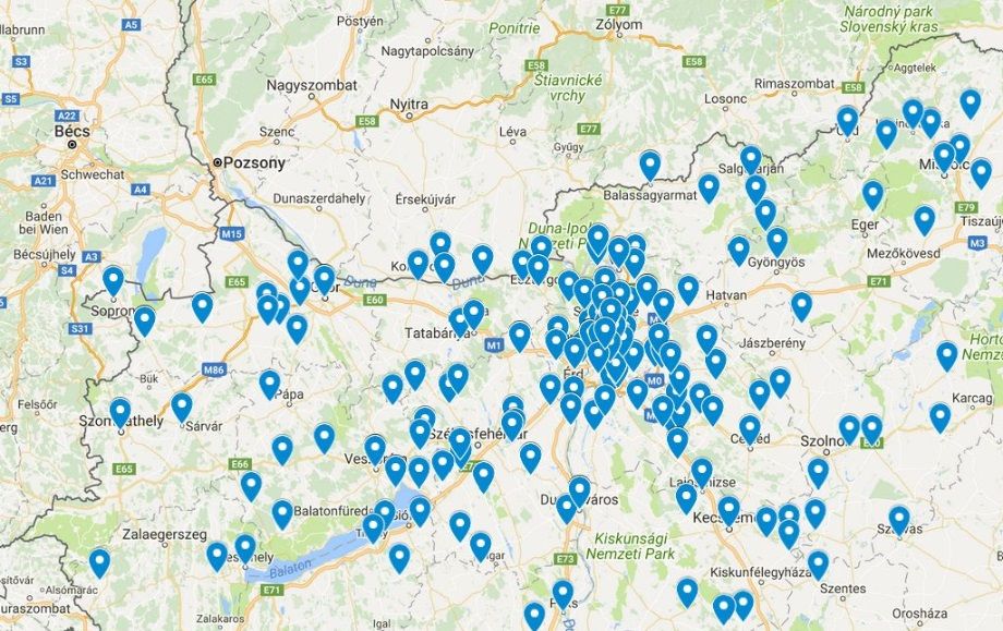 Utazó Planetárium előadáshelyszínei 2016-2018. között